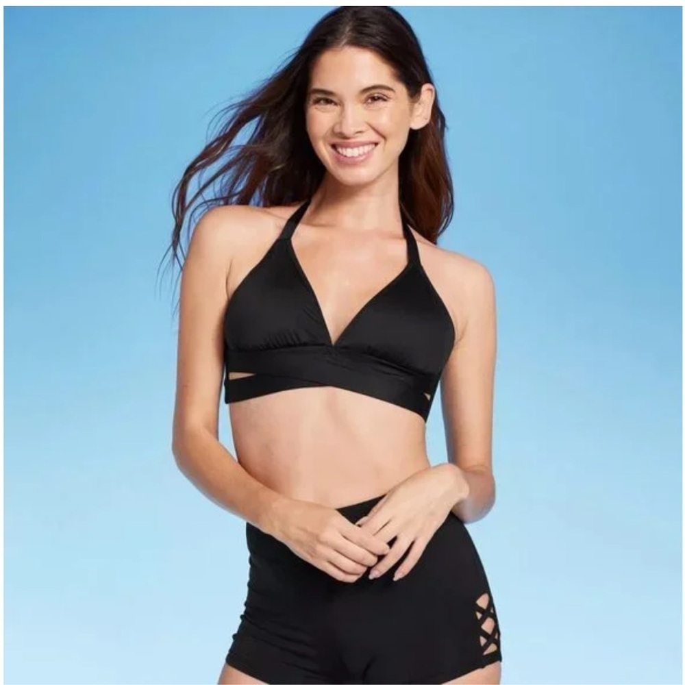 Women's Triangle Bralette Faux Wrap Halter Bikini Top - Shade & Shore 🆕